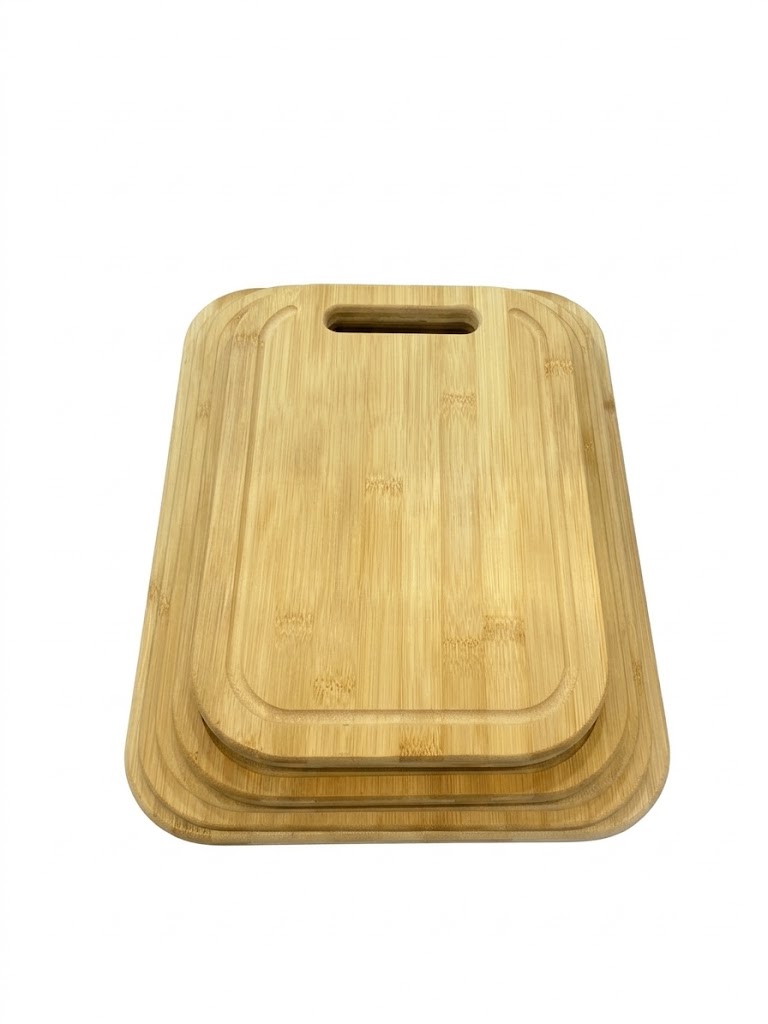Bamboo chopping board set with juice groove and built-in handle