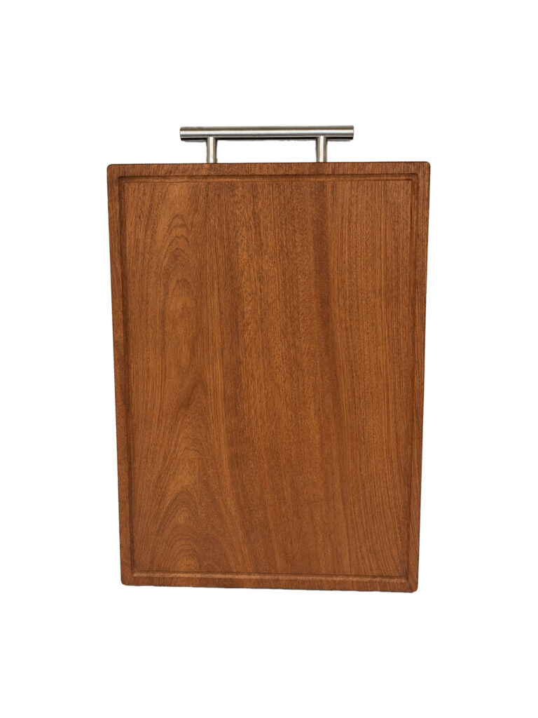 Premium wooden cutting board with stainless steel handle