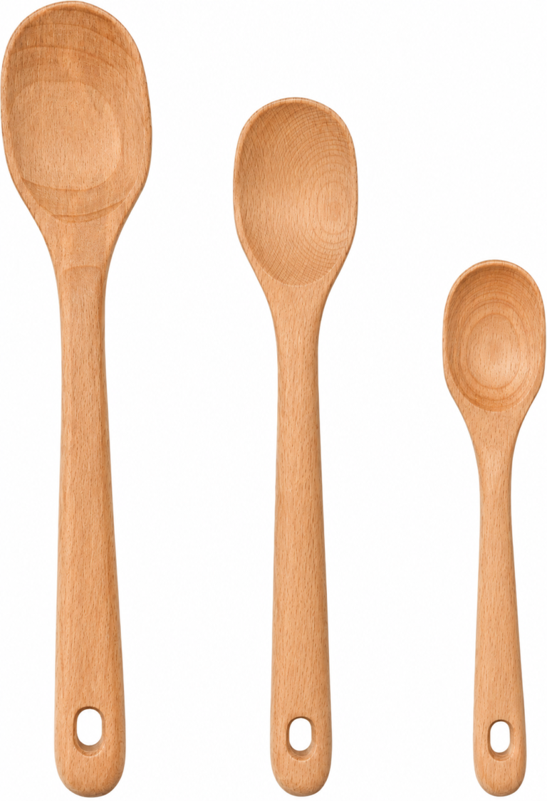 3-piece beech wood spoon set with graduated sizes and hanging holes