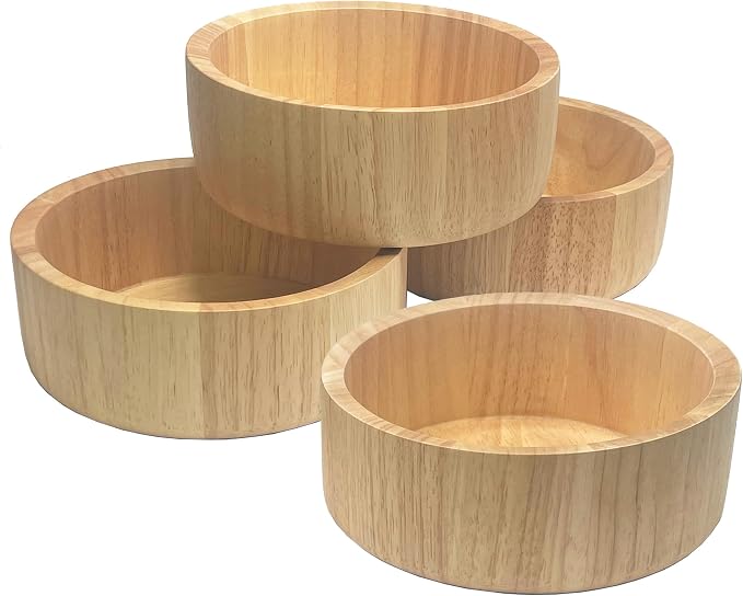 Straight-sided rubberwood serving bowl with natural wood grain
