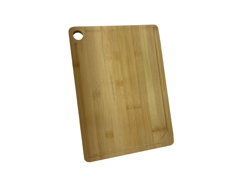 Bamboo cutting board with circular hanging hole and juice groove