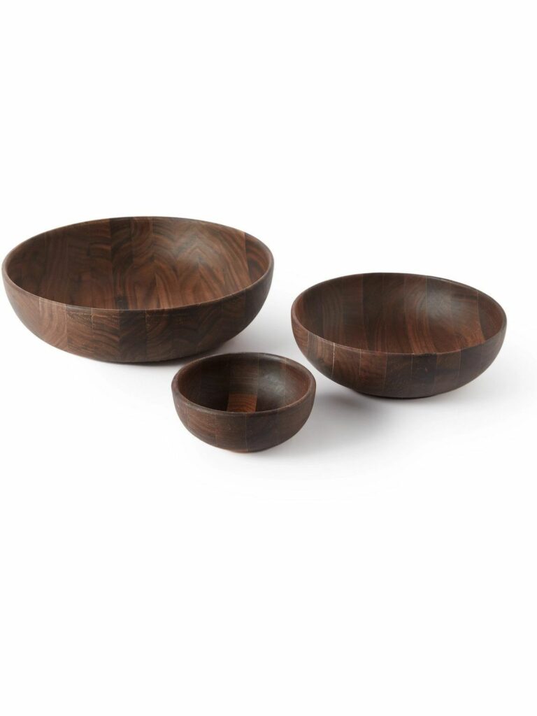 Black walnut wood serving bowl set with rich dark grain and smooth finish