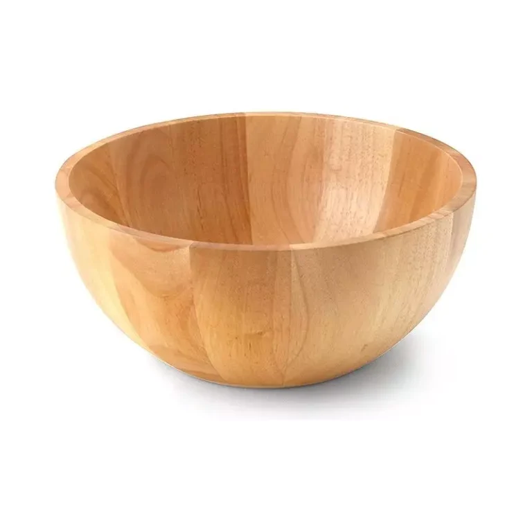 Natural rubberwood salad bowl with classic design and natural wood grain