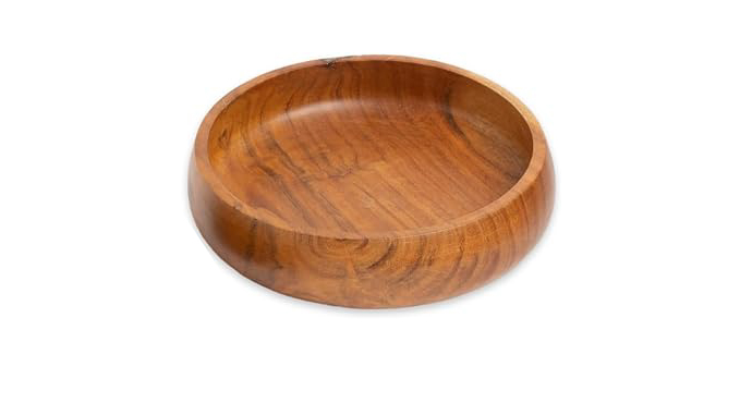 Acacia wood salad bowl with natural grain and smooth finish