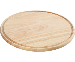 Round rubberwood pizza peel with ergonomic handle and natural wood grain
