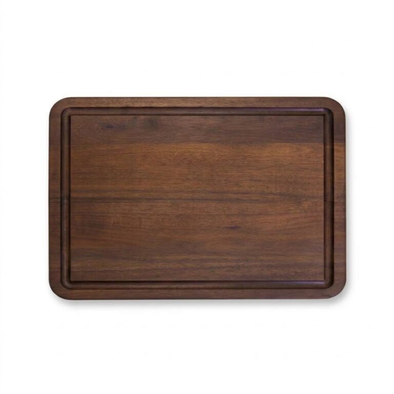 Rain tree wood cutting board with perimeter juice groove and natural deep grain