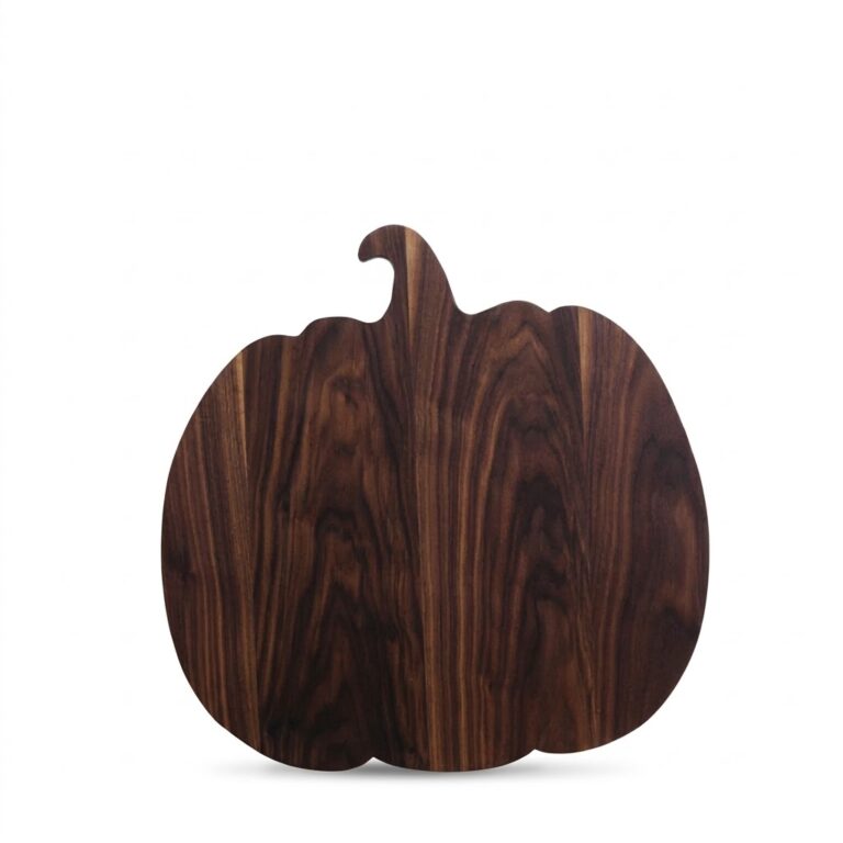 Black walnut wood pumpkin serving board with natural grain and smooth finish