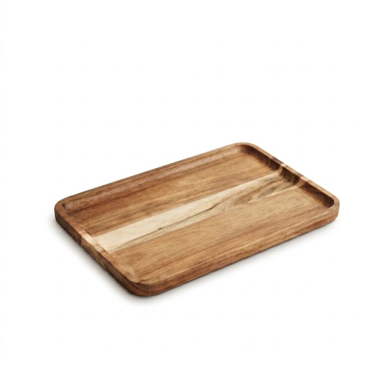 Acacia wood rectangular serving tray with smooth finish and natural wood grain