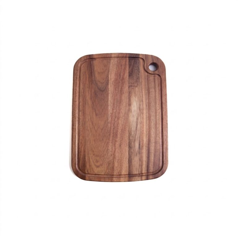 Acacia wood cutting board with perimeter juice groove and natural grain