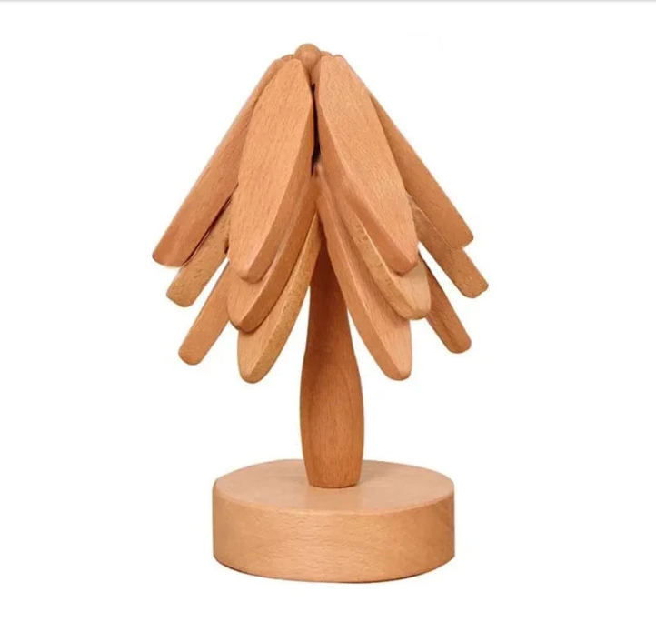 Foldable beech wood trivet for hot pots and pans with natural wood grain