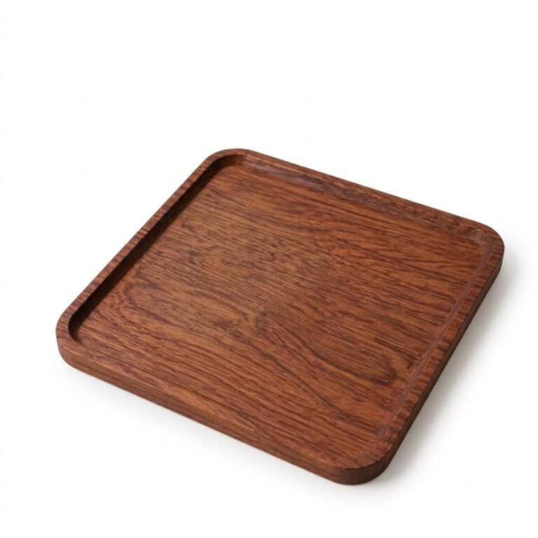 Ebony wood square serving tray with smooth finish and natural deep grain