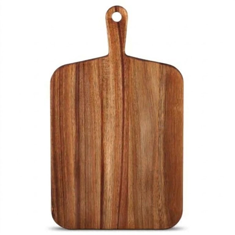 Rain tree wood cutting board with ergonomic handle and natural grain