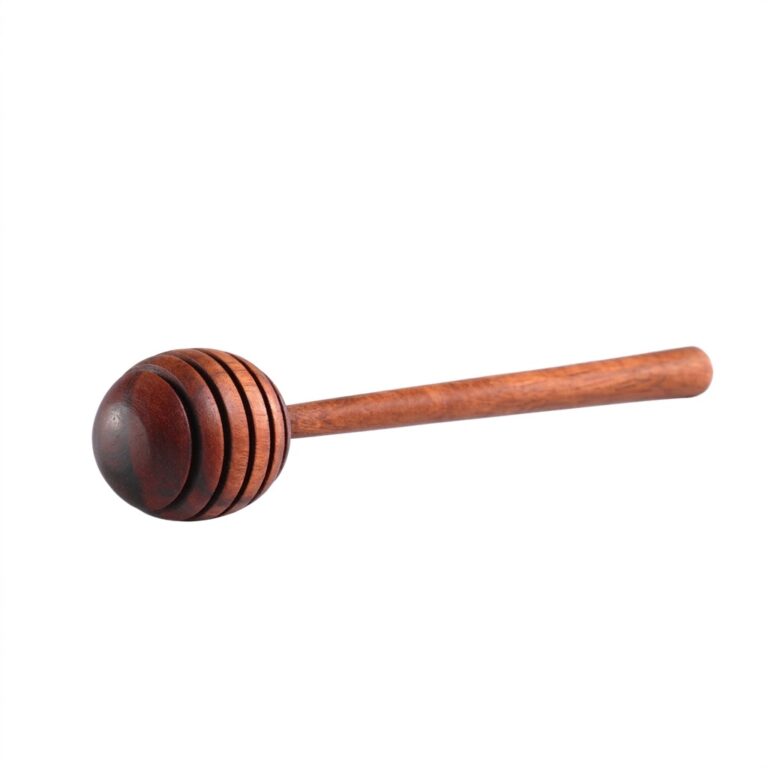 Rain tree wood honey dipper with natural grain and smooth polished finish