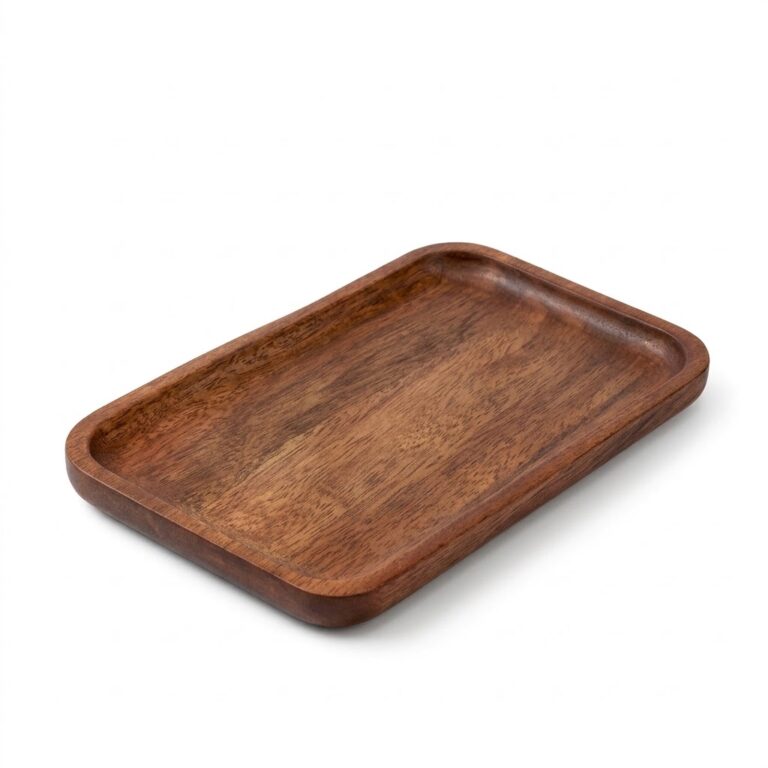 Ebony wood rectangular serving tray with smooth finish and natural deep grain