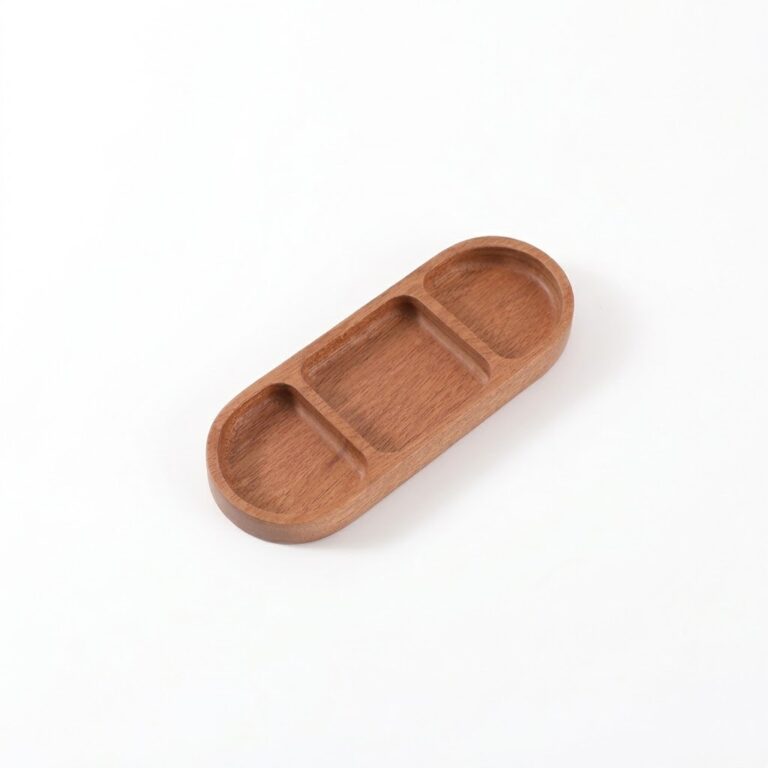 Ebony wood divided serving tray with smooth finish and natural deep grain