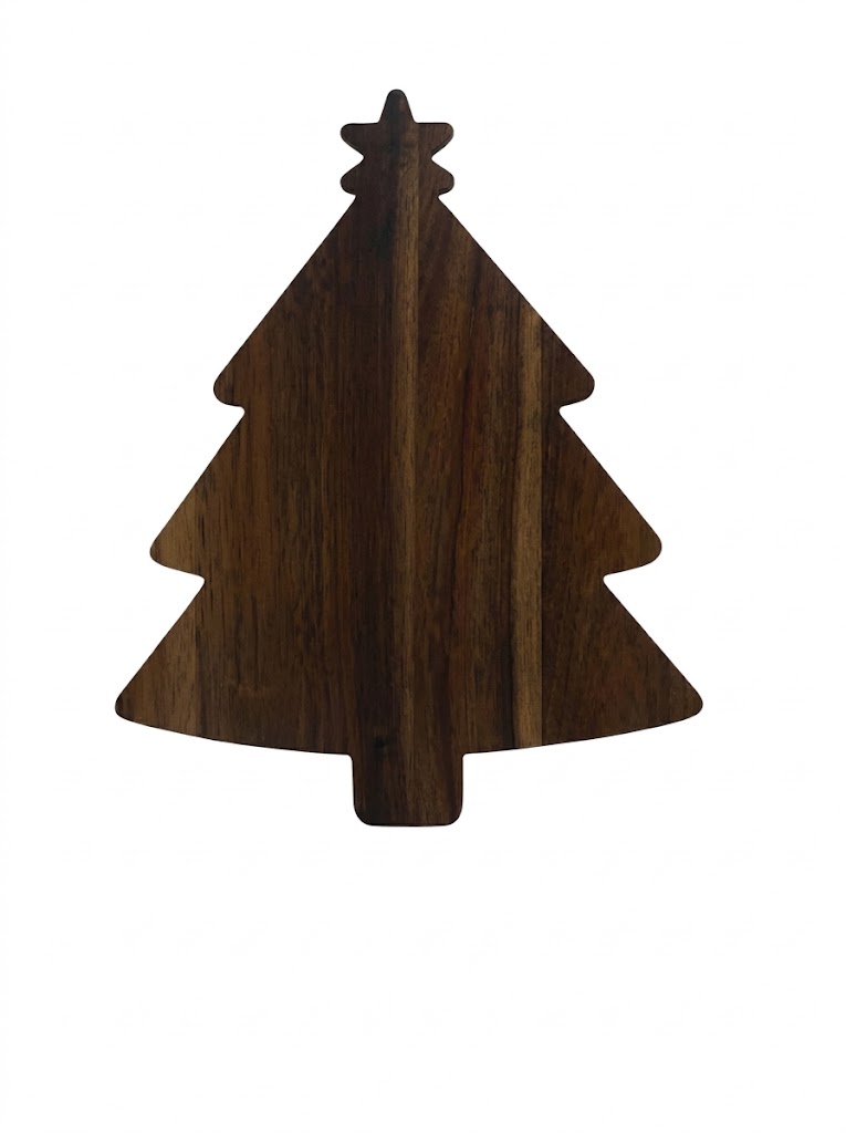 Rain tree wood Christmas tree serving board with natural grain and smooth finish